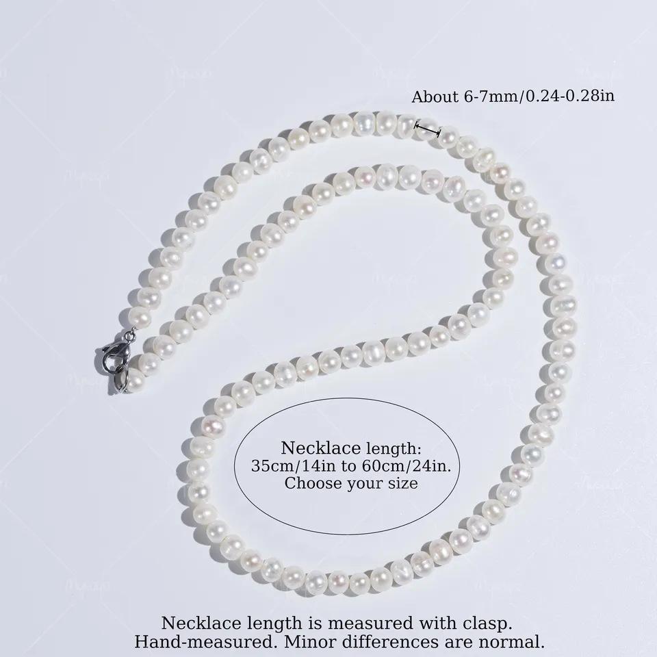 MYSOYA Длинное ожерелье из белого пресноводного жемчуга с застежкой-карабином, 6-7 мм, C568 35 cm