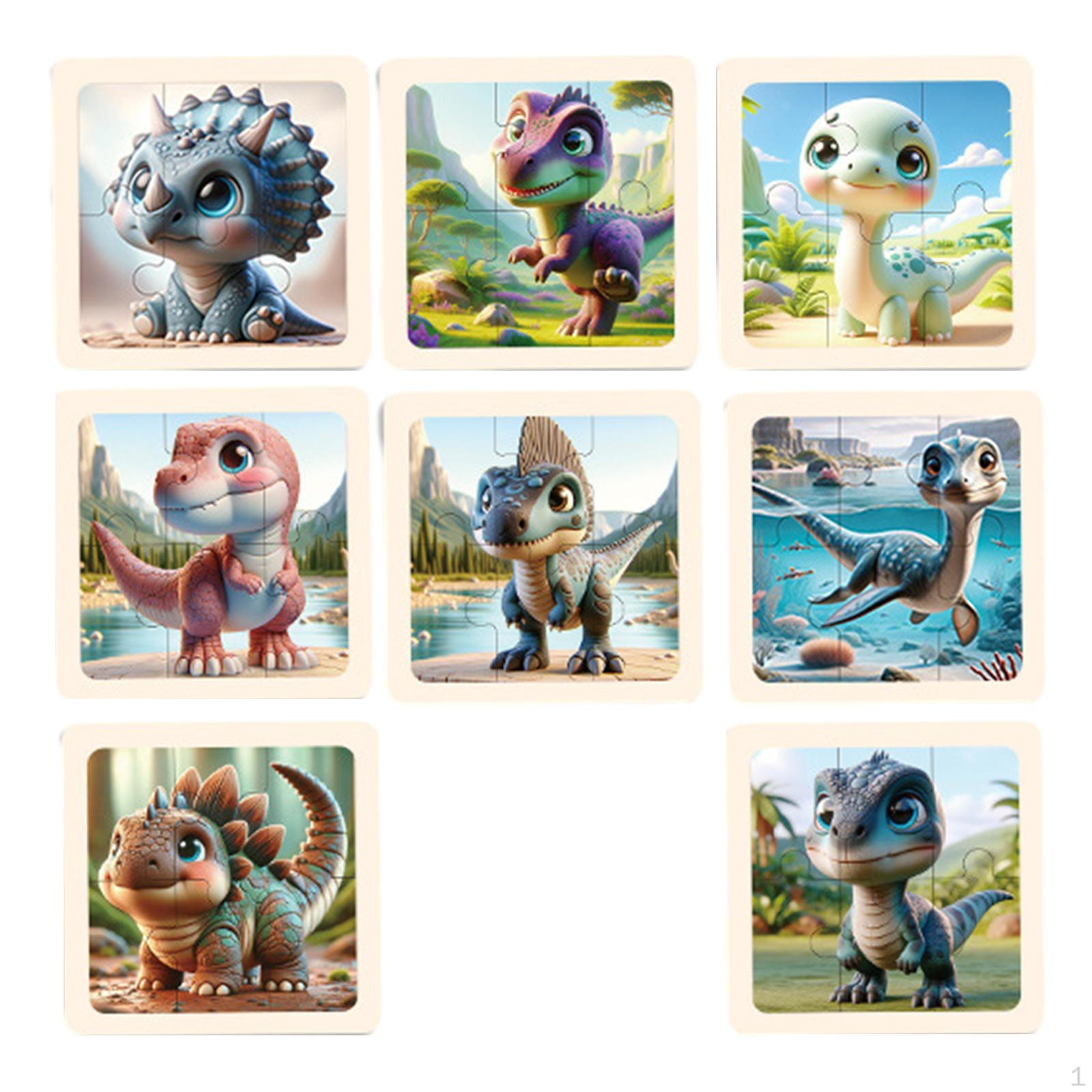 8 Piece Wooden Puzzle, Matching Shape, Interactive, Montessori Educational, Challenging for Dinosaur