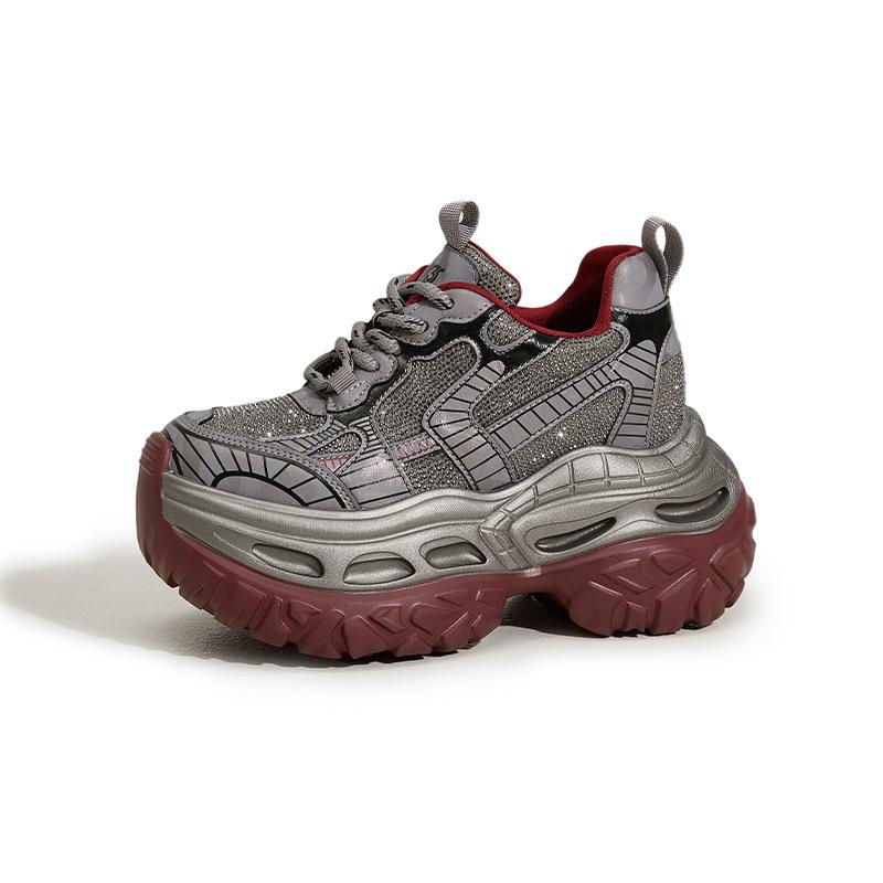 Thick-soled Inner Height Increase Dad Shoes Women's 2025 Autumn New Sports and Leisure Shoes Small Versatile Rhinestone Women's Shoes