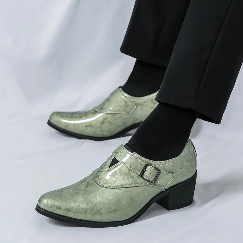 Fashion Men's Pointed Silver Green Monk Strap Loafter Leather Casual Men Shoes Man Male Formal Wedding Dress Shoes for Men