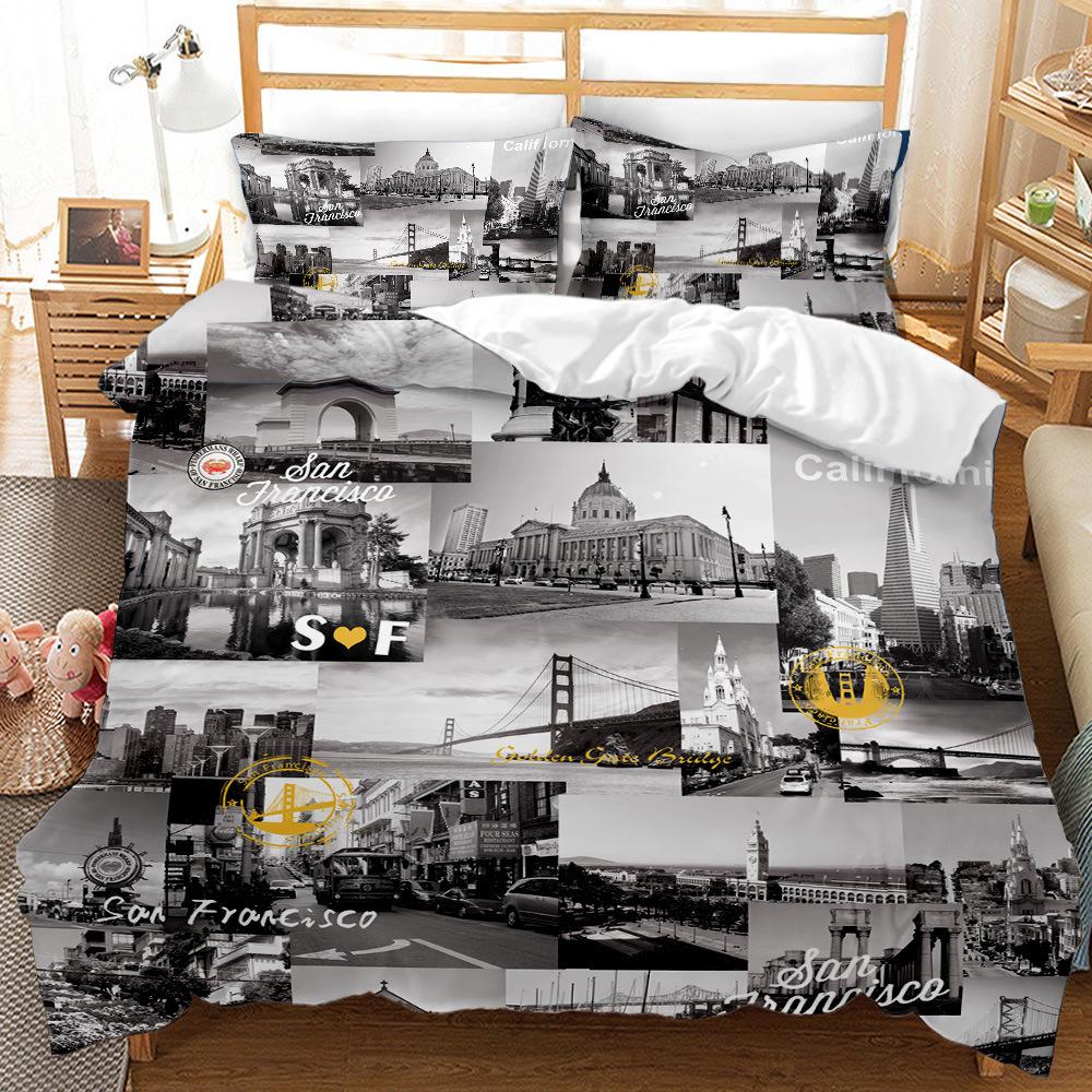 Building Three-Piece 3D Digital Printing Bedding Quilt Cover