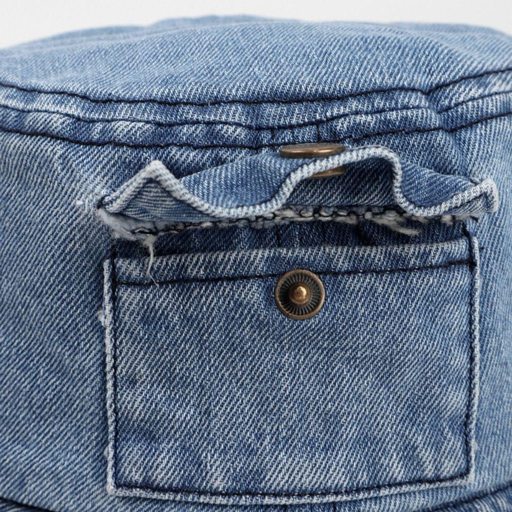 Solid Color Pocket Sun Hats Vintage Fisherman Cap New Denim Bucket Hat  Men Women