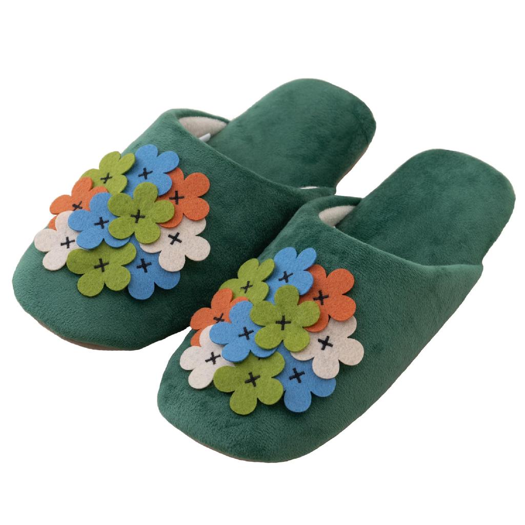 Hokomomora Lind Size Floral Senko 73841 Slippers, M Approx. 22-24cm, Green, Print, Washable, Stylish, Cute,