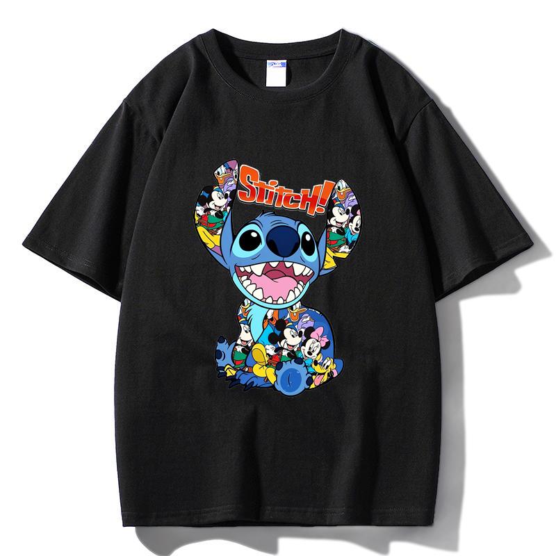 MINISO 2026 Summer Men Women Characters Print Oversized T-shirt Casual Cotton Tee XS чёрный