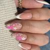 24Pcs Almond Press On Nail Flower French Fake Nail Acrylic False Nail,Artificial Nail Glues On Nail for Womens Girls