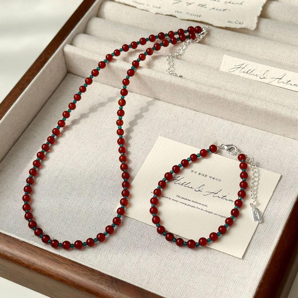Ankela Red Beaded Necklace for Women, Light Luxury New Chinese Style, Chic & Versatile Clavicle Chain Bracelet