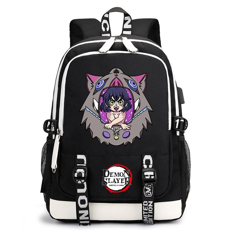 Demon Slayer Anime Print Student Backpack USB Charging Port Lightweight School Bag for Boys Girls