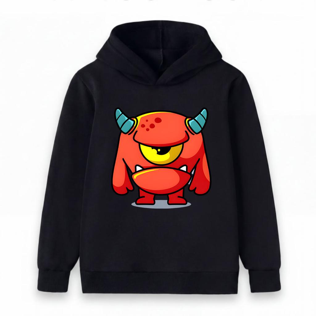 Kids Boys Girls Cartoon One-Eyed Red Monster Print Pullover Hoodie, Soft Casual Long Sleeve Hooded Sweatshirt for Boys Girls Daily Wear Cosplay