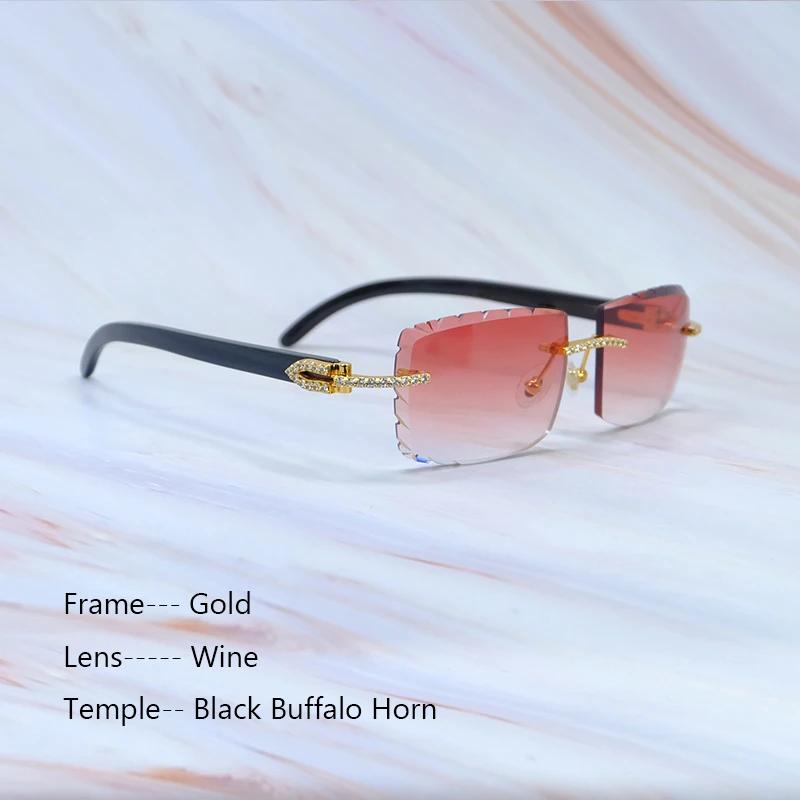 Buzlu Out Güneş Gözlükleri Elmas Kesim Şık Rhinestones Carter Siyah Manda Boynuzu Lüks Gözlük Vintage Güneş Gözlükleri Y2K Dekorasyon