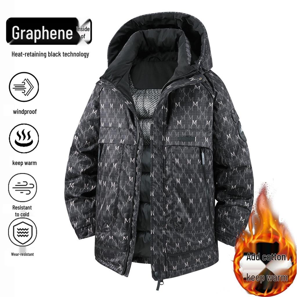 2025 Winter Herren Trendige Kapuzen-Baumwolljacke mit Buchstabenaufdruck - Dick und Warm 2566