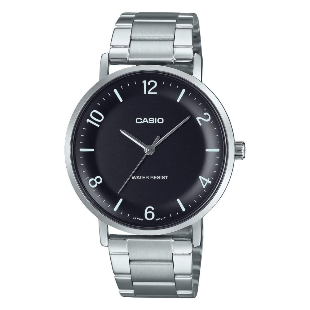 Casio Minimalist Stainless Steel Black Recessed Dial Analog Watch MTP-VT03D-1B Men's 3-Hand
