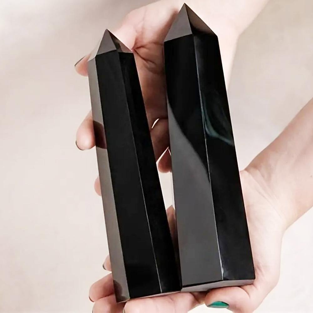 8-15 Cm Natural Obsidian Single Pointed Hexagonal Prism Crystal Point Wand Tower Pillar Home Decoration Gift Stones Ornament