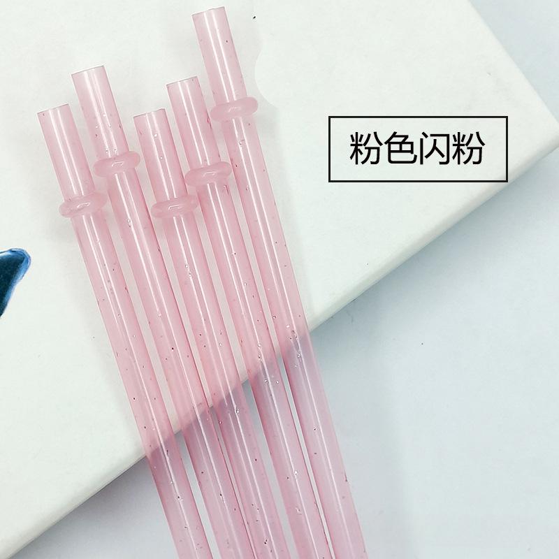 Colorful PP Plastic Sparkling Powder Straw with Ring Reusable Straw Beverage Cup with Buckle Hard Straight Tube