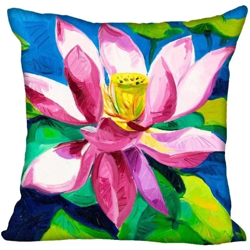 Luxury Home Decor Pillowcase Lotus Painting Art Pillowcase Living Room Sofa Cushion Cover