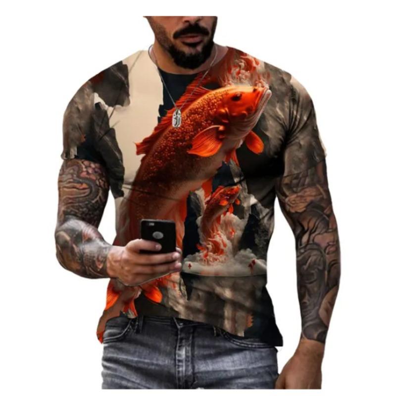 Men's 3D Printed T-Shirt Colorful Animal Plant Pattern Printing Short Sleeve O-Neck Pullover Casual Top