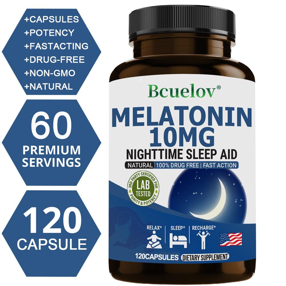 Bcuellov Melatonin 10mg Nighttime Sleep Aid Capsules, 120 Count