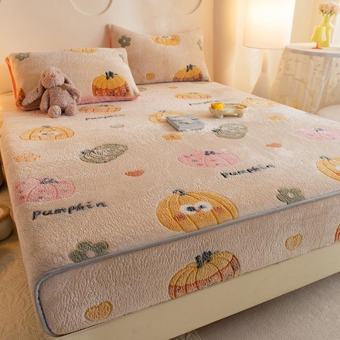 1 Pc Warm Coral Velvet Fitted Sheet Elastic Mattress Cover Fluffy Coral Fleece Bed Sheet Winter Warm and Cosy Plush Fitted Sheet