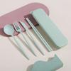 4Pcs/Set Reusable Portable Plastic Cutlery Set with Storage Box Students Spoon Fork Cutter Chopsticks Tableware Set for Outdoor Travel