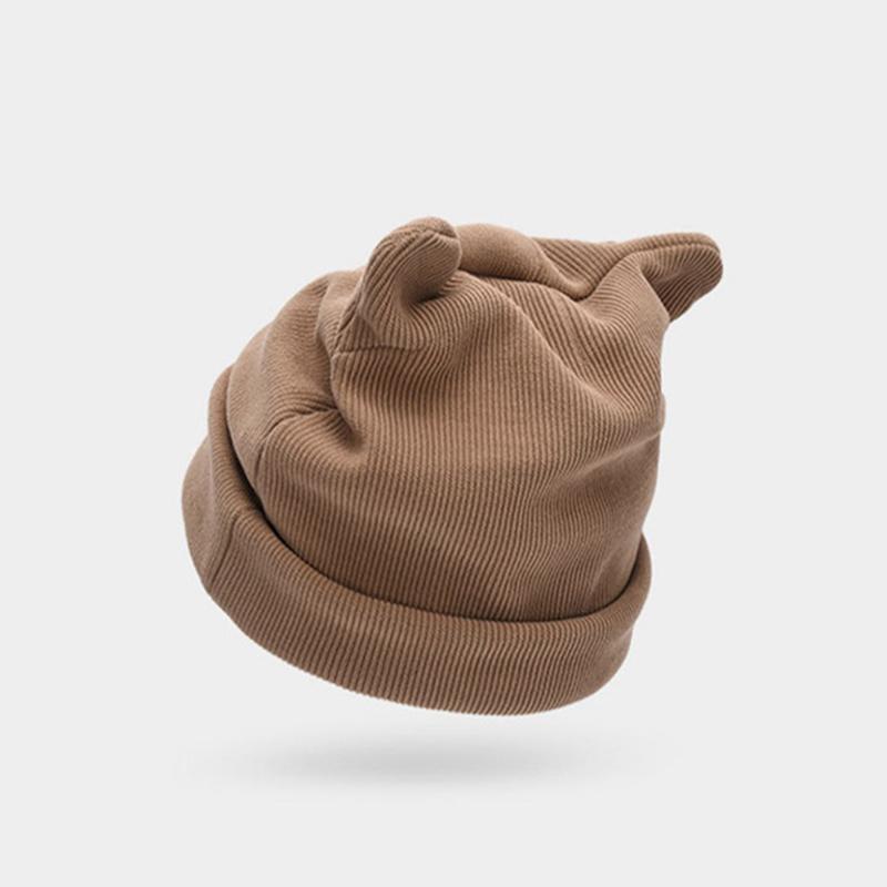 Cute Cat Embroidered Knitted Hat Outdoor Warm Ear Protection Cat Ears Wool Cap Over Head Cold Cap Street Beanies Cap Penny Cap