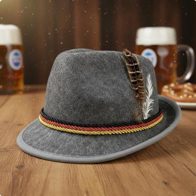 Bavarian Folk Hat Traditional Design German Feather Universal Fit Festival Headwear for Men,