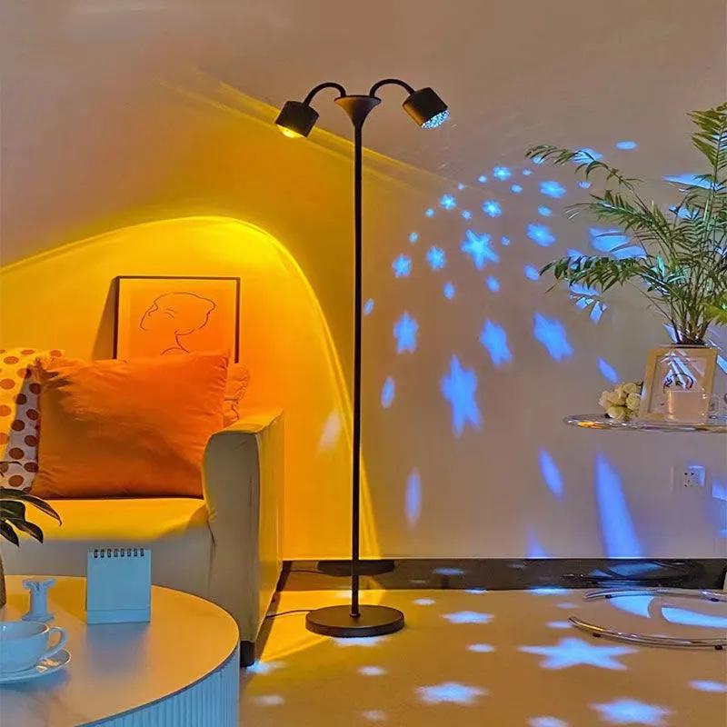High-End Double-Head Sunset Floor Lamp: Water Ripple Iron Design for Living Room Atmosphere