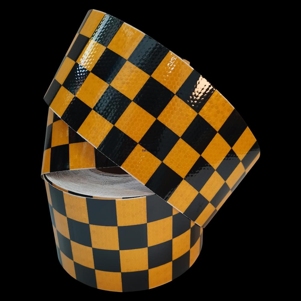10CM*5M Reflective Tape Waterproof Adhesive Yellow-Black Grid High Visibility Warning Safety Reflectors Conspicuous Car Stickers