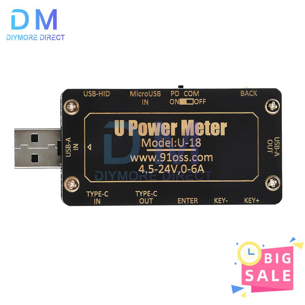 6.5A DC 4-25V 1.77-inch Multi-Function USB Voltage/Current Meter Power Tester QC/PD Protocol Simulator Fast Charging Tester