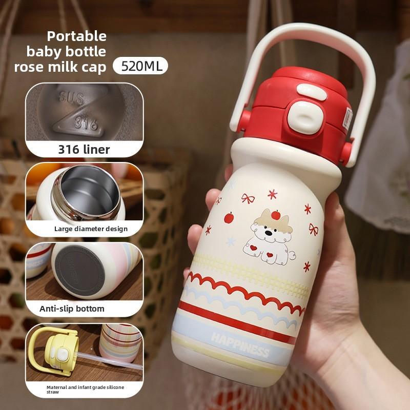 Cute Cartoon Stainless Steel Insulated Travel Mug With Straw For Office And Outdoor Use