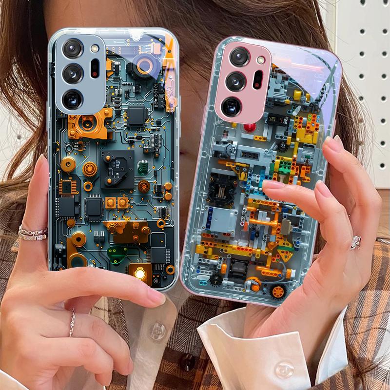 Mechanical Device Black For Samsung Galaxy Note 8 9 10 PRO 20 Ultra A01 02 03 Core 04E 4G 12 13 5G Tempering Glass Phone Case