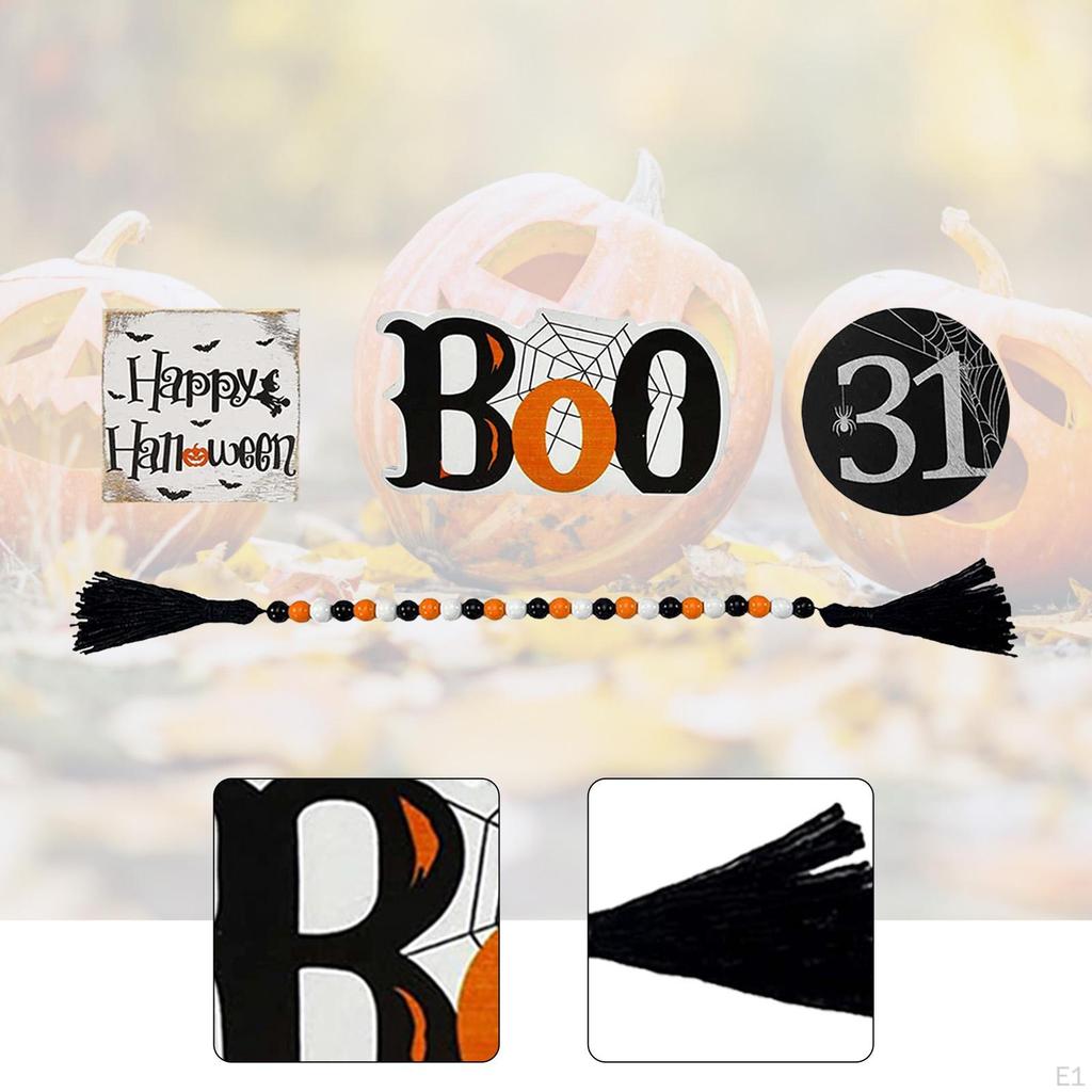 Halloween Display Tray Decor Bead Garland Wooden Signs for Indoor Spaces