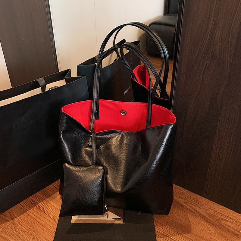 PU Leather Silver Women's Shoulder Bag Simple Design High End Work Commuter Bag Large Capacity Tote Bag with Purse CLE