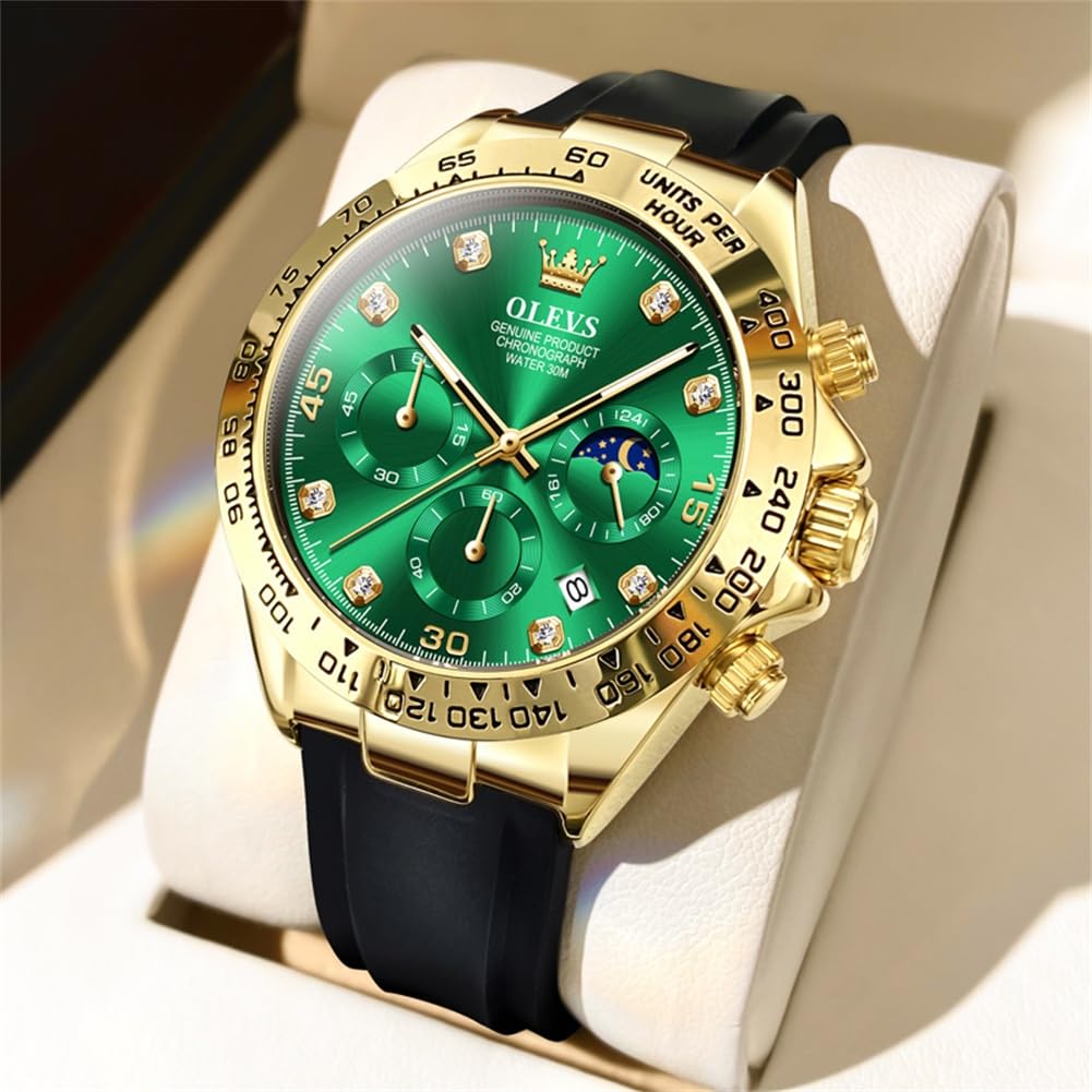 OLEVS Watch Stylish Popular Watch Fashion Japan Quartz Arm Watch Large Dial Outdoor Watch Date Green Arm Watch Waterproof Sports Business Gold Watch