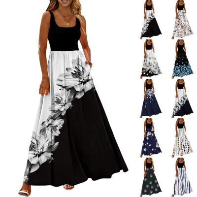 Ladies' Floral Print Summer Casual and Fashionable Sleeveless Long Dress