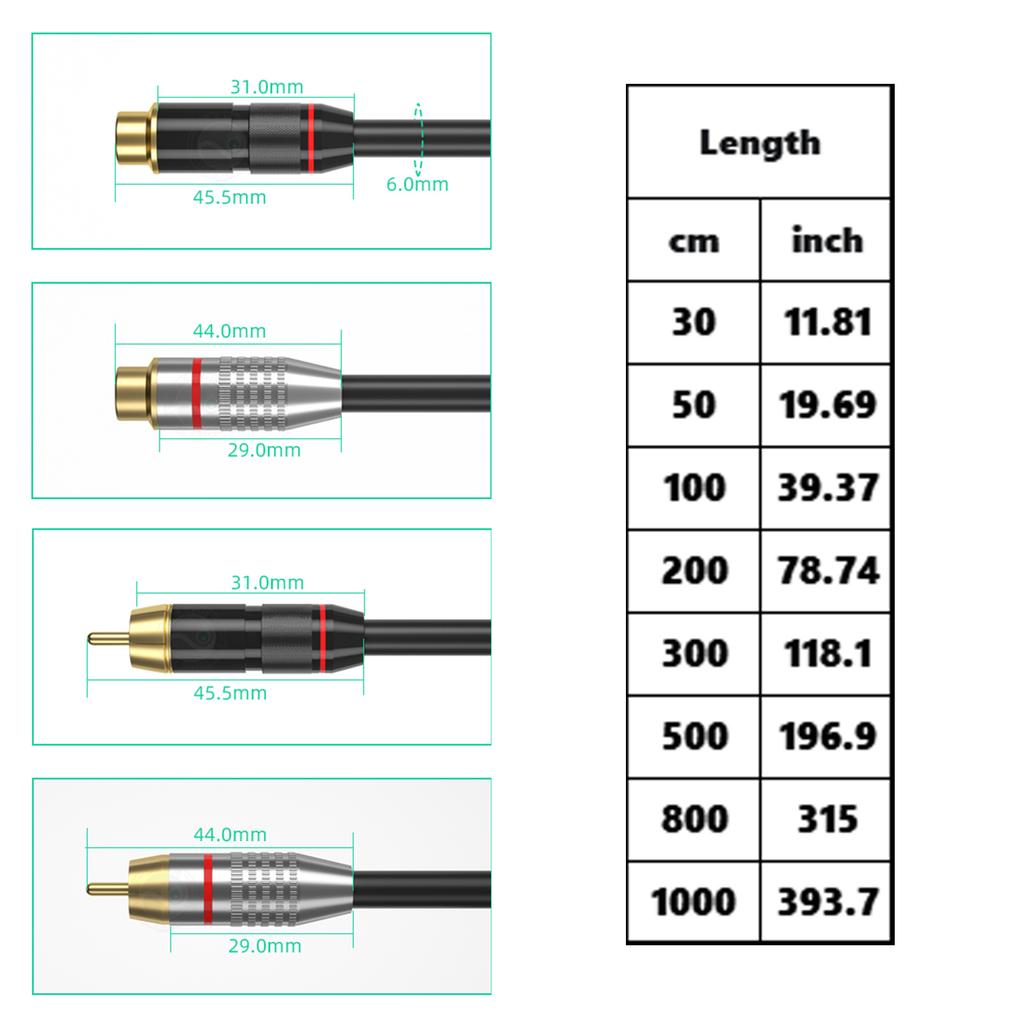 Sound Extension Cable Improved Break Resistance,for Home Theater, HiFi Connection, Subwoofer to Amplifiers Wire