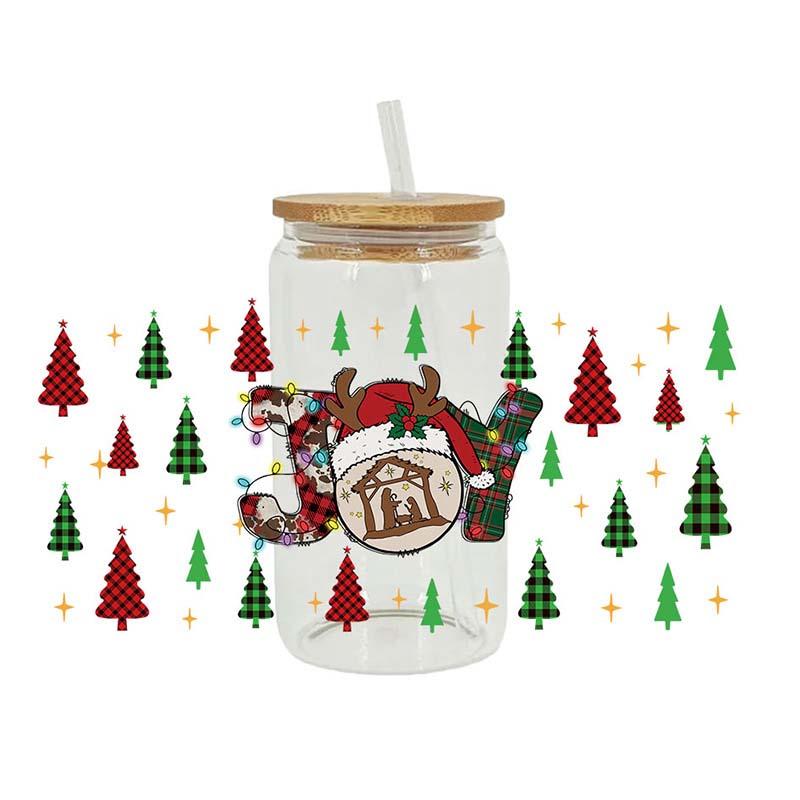 

16oz Christmas Themed Water Bottle with Lid & Straw Durable Plastic Cup Holiday Decorations Gifts Parties Reusable Drinkware Cup