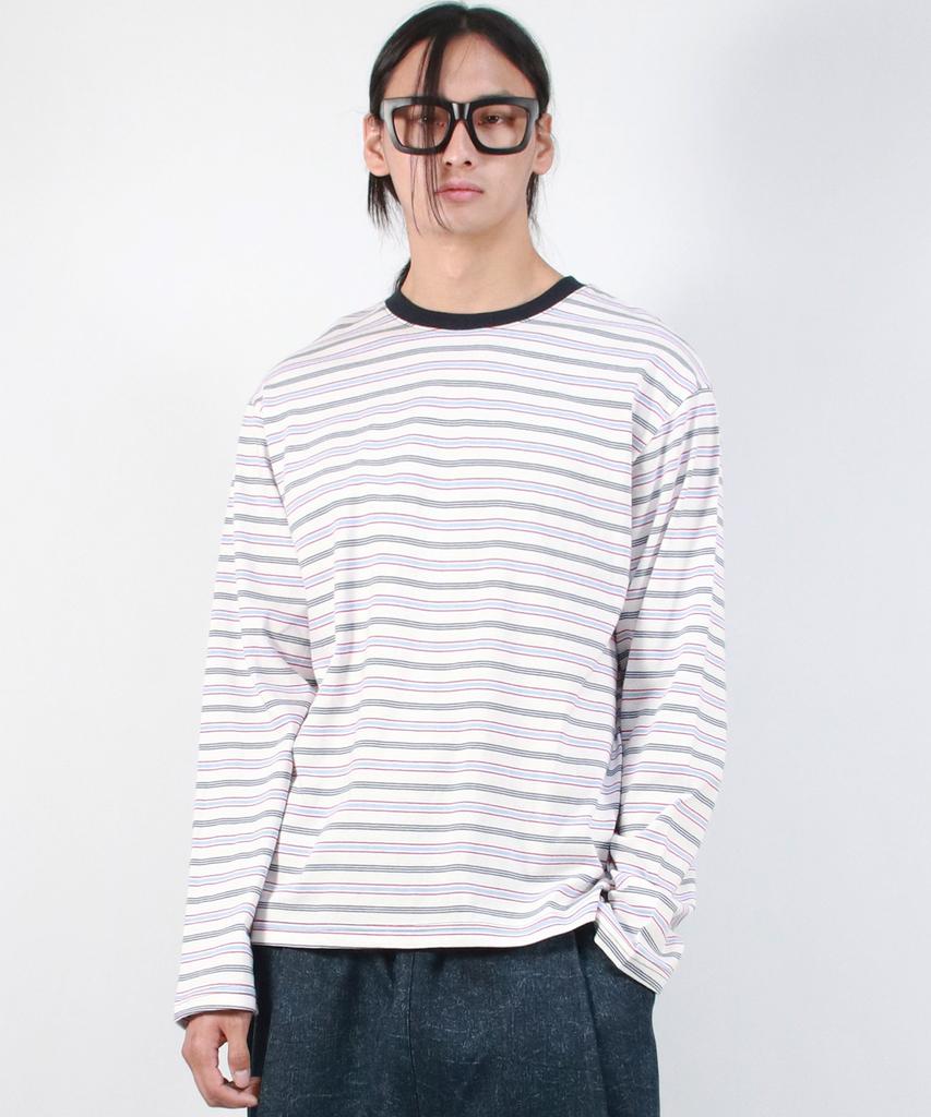 Deumakeu M Multi Stripe Long Sleeve Tee - White