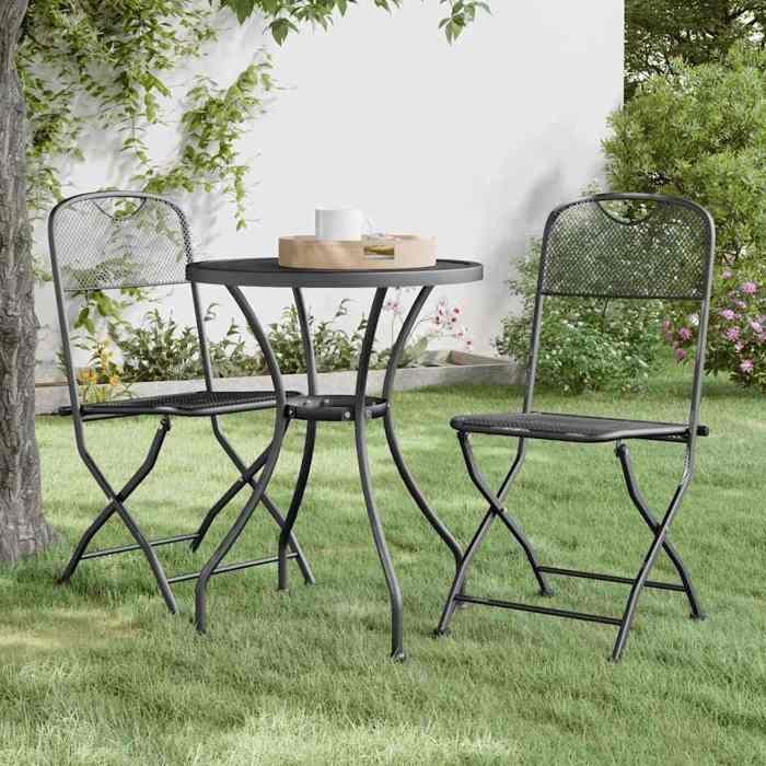 Exclusive House - 3 Pcs Garden Dining Set Metal Mesh Anthracite