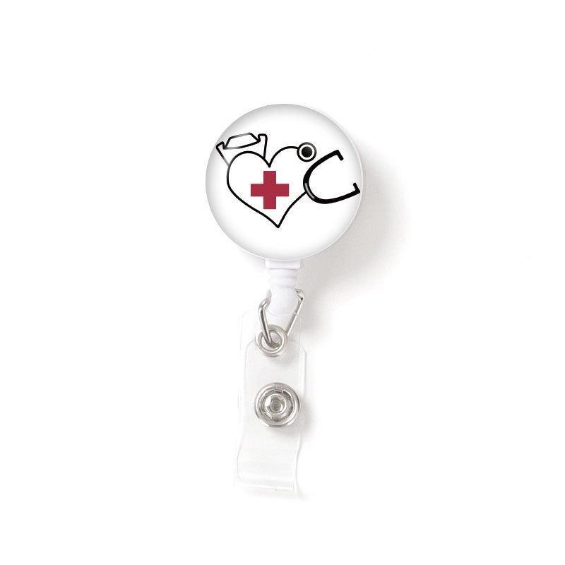 Fivela retrátil médica dos desenhos animados médico enfermeira licença de trabalho cordão criativo fácil de puxar fivela certificado marca nome