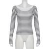 Spring and Autumn Models Women's Street Slim Personality Bottoming Casual One Shoulder Long-sleeved Striped T-shirt