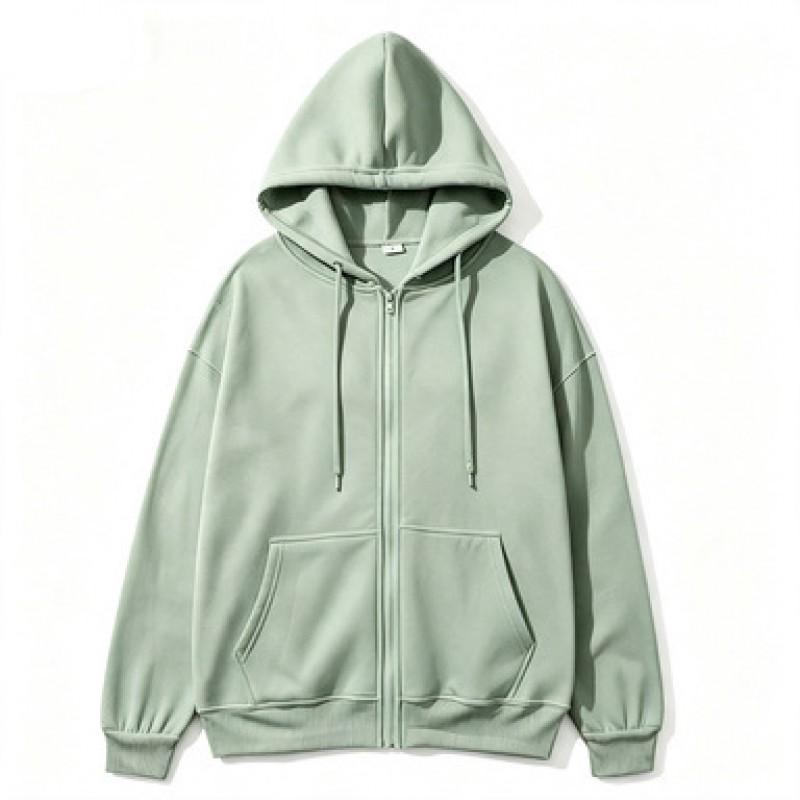 Womens Same Style Zip-Up Hooded Sweatshirt Solid Color Casual Sport Top