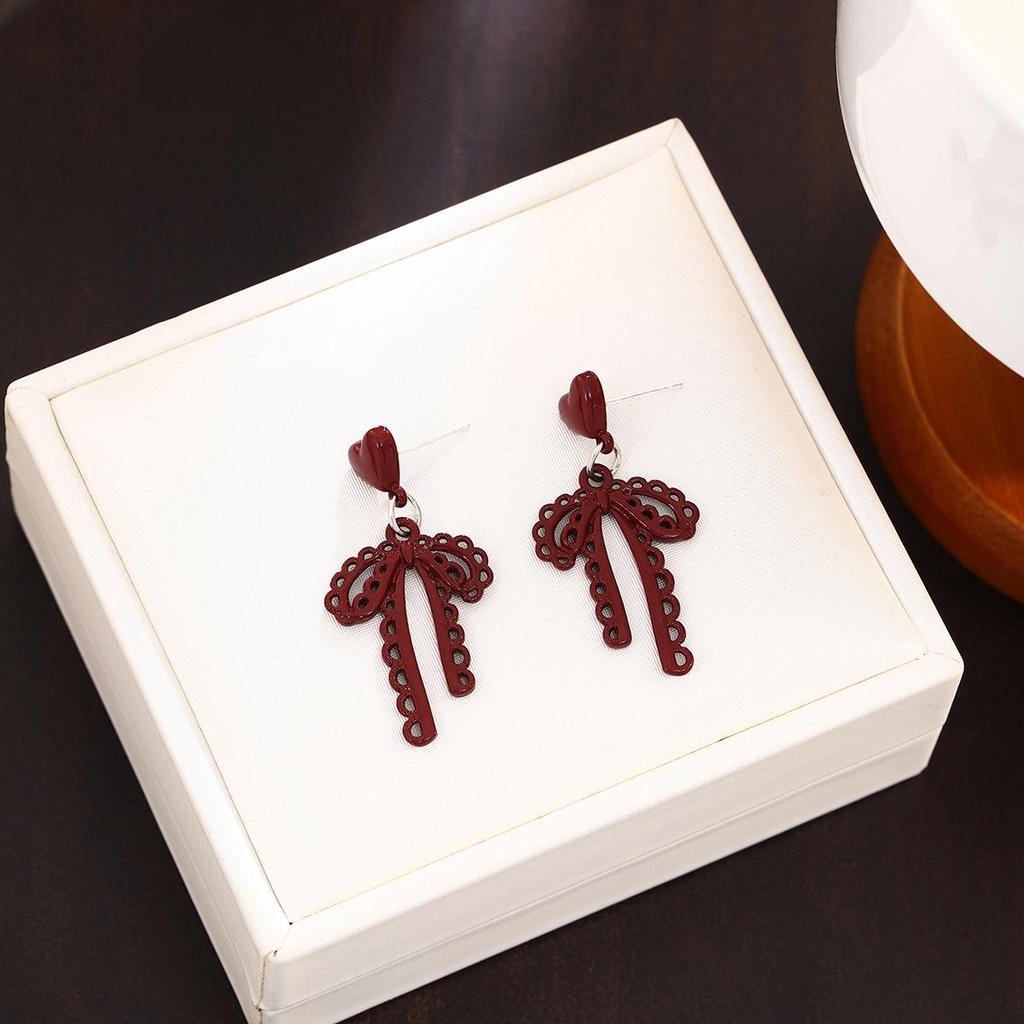 Ankerla Red Bow Heart Earrings: Enhance Skin, Slim Face, Exude Luxury - Perfect for New Year Elegance
