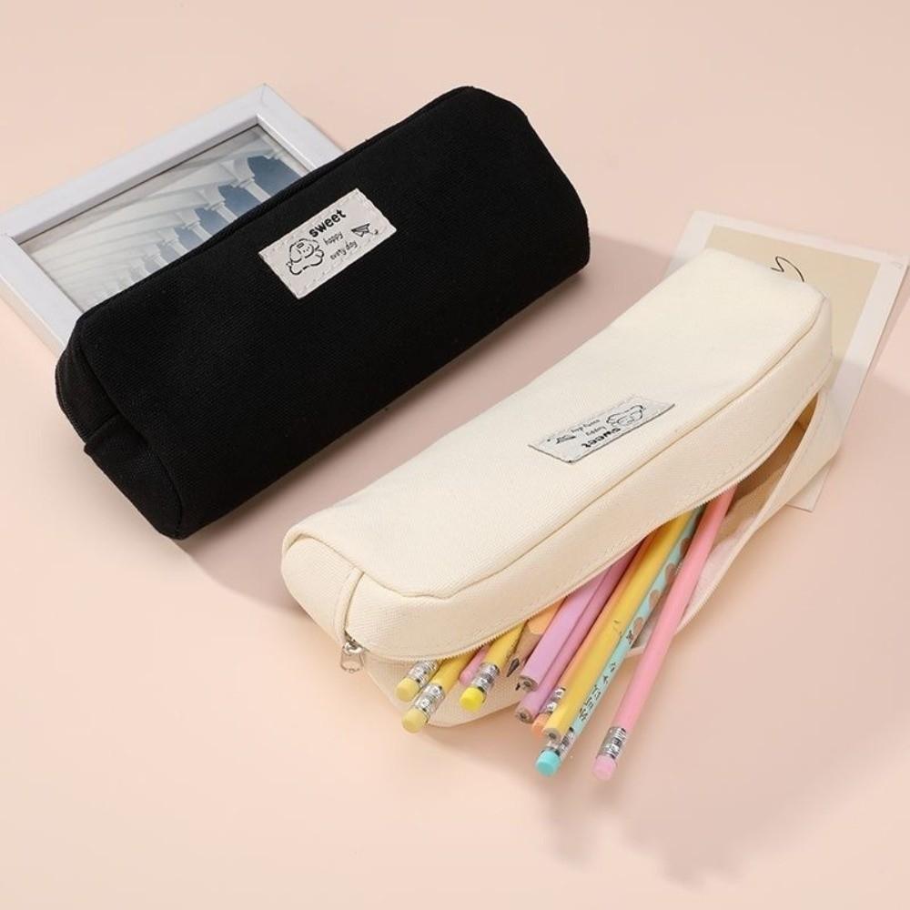 1Pc Canvas Pen Bag Dog Print Pencil Pouch Simple Stationery Storage Pouch  Students