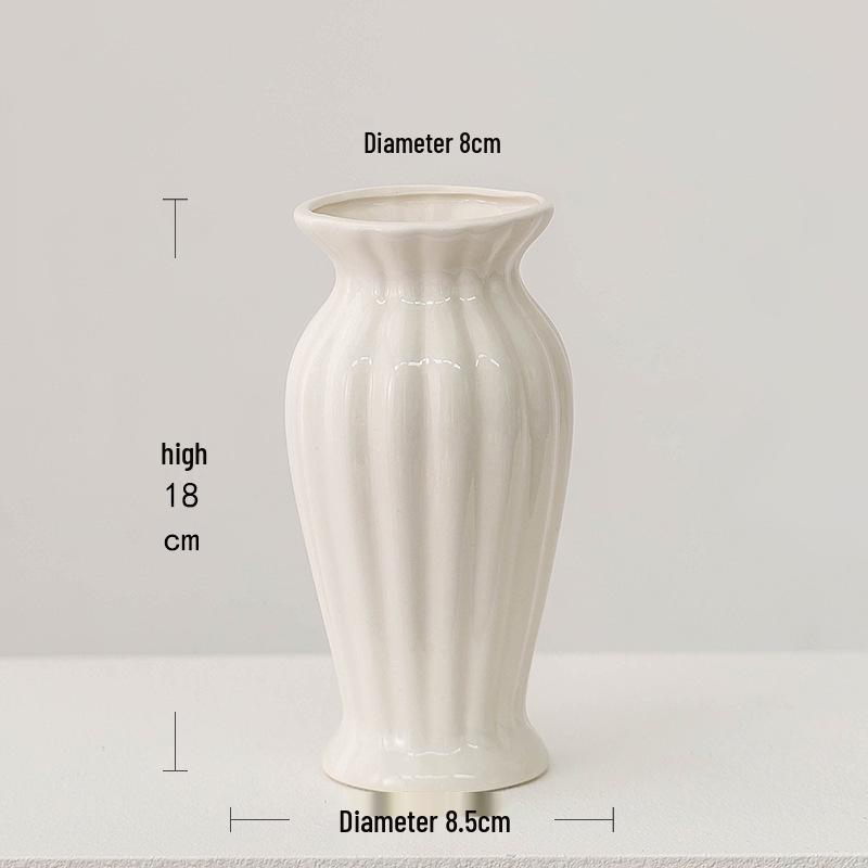 

White Ceramic Vase for Flowers - European Style, Perfect for Living Room or Dining Table Decor, Suitable for Fresh, Dried, or Hydroponic Arrangements.