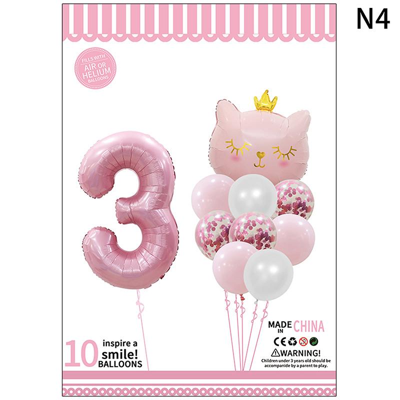 Cute Crown Cat Digital Balloon Set Girl'S Birthday Party Wedding Sweet Decoration Balloon Set Baby Party Supplies