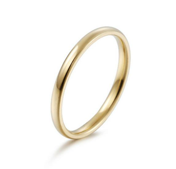 2024 Gold Plated Titanium Steel Couple Rings: 2/4/6/8mm Round Arc Design