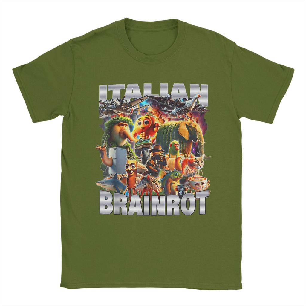 Types of Italian Brainrot Meme Character T Shirt Unisex Cotton Vintage TShirts Round Neck Tee Shirt Short Sleeve Clothes Summer