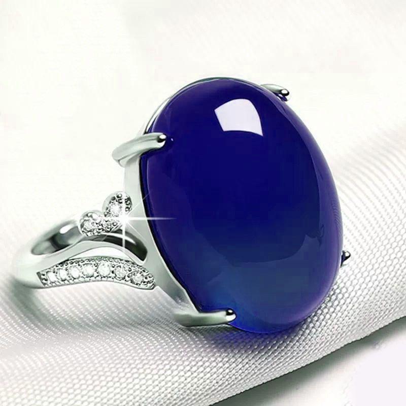 Second-Generation Silver-Plated Ring with Imitation Yellow Chalcedony and Agate for Women