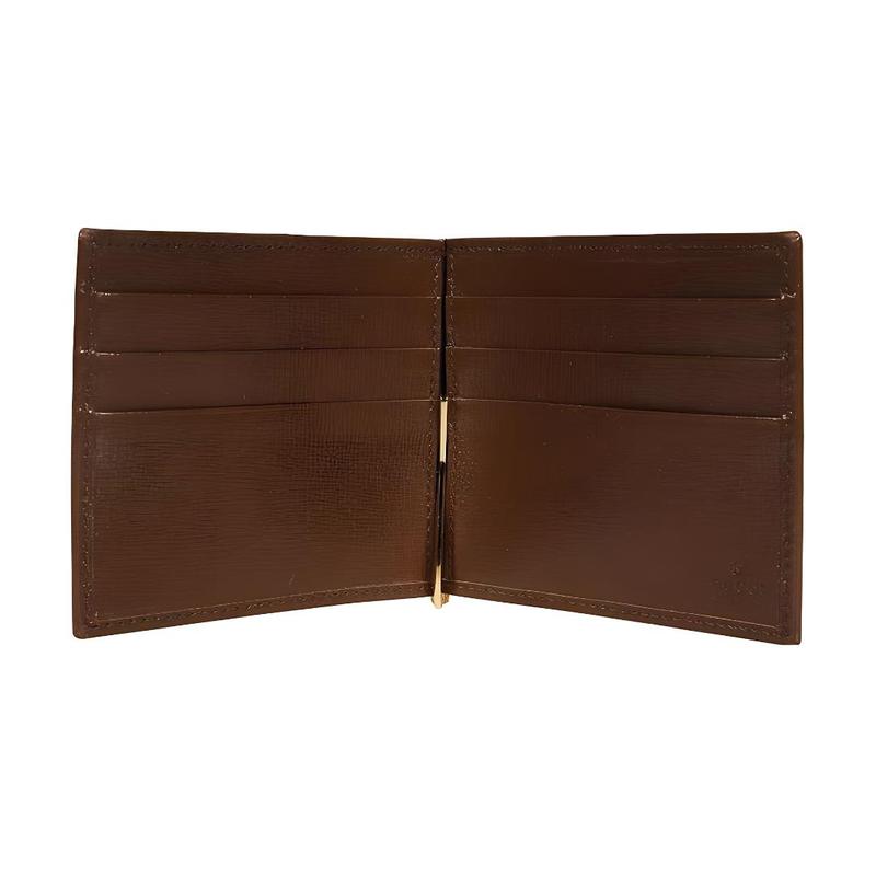 Gucci Presbyopia Logo Multiple Card Slots Canvas and Leather Card Holder Wallet Men's Brown and Ebony