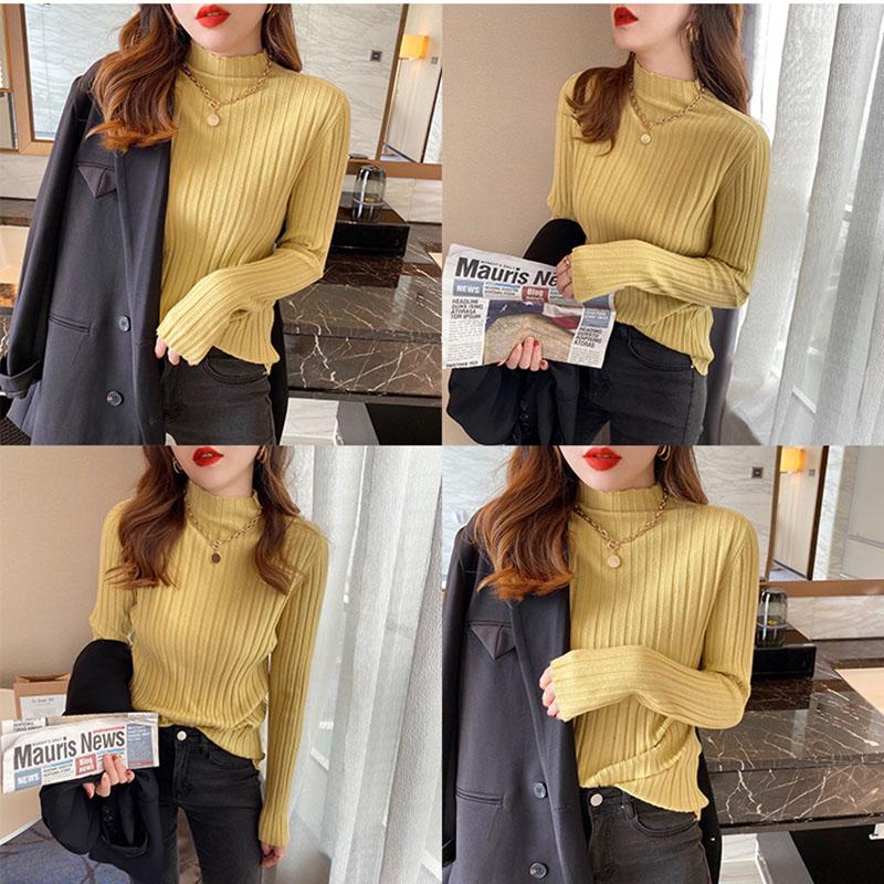 Tricot pentru femei Pulover tricotat cu jumătate de gât tricotat Toamnă/iarnă Pulover subțire din tricot Cămașă cu fund elastic