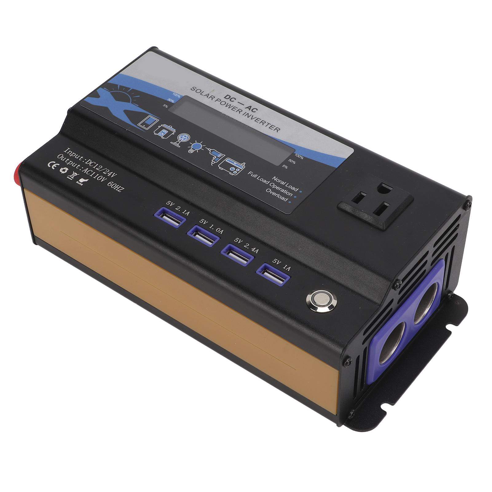 

Car Power Inverter Rated 700W 12 24V to AC 60HZ Socket with Ambient Light 4 USB Ports Modified Sine Wave